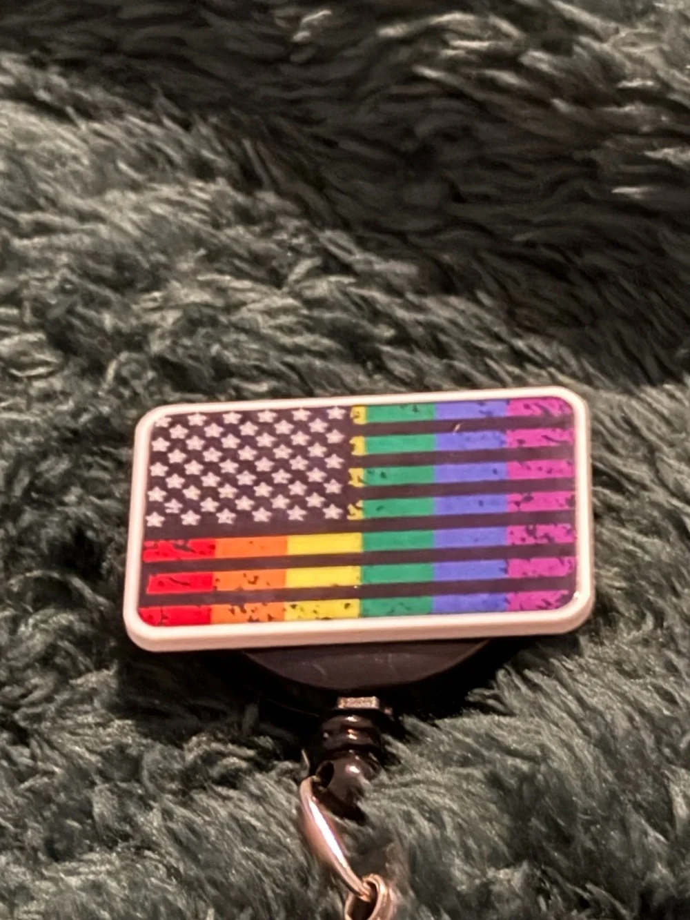 Rainbow American Flag Retractable Key & Card Holder